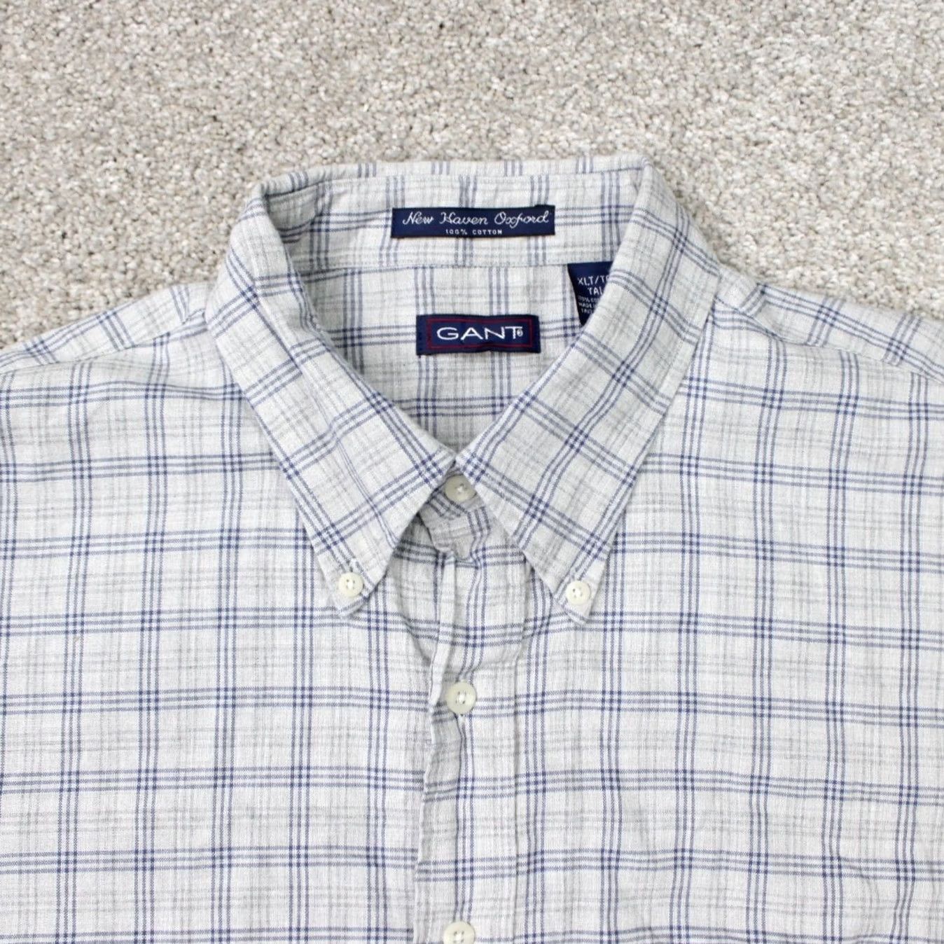 Gant GANT Shirt Mens XLT Gray/Blue New Haven Oxford 100% Cotton Long Sleeve Button Up Casual, Shirt, Plaid, 90s Theme Mens XLT Size US XL / EU 56 / 4 - 6 Thumbnail