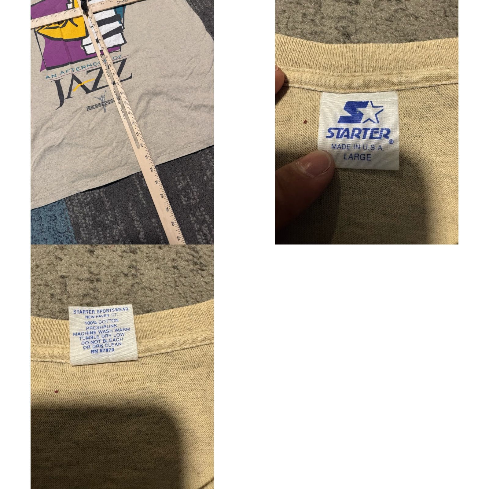 Starter VINTAGE Starter Afternoon Of Jazz Jackie Robinson Foundation T Shirt Size L Mens Beige 70s 80s 90s Graphic Print Crew Neck Short Sleeve Size US L / EU 52-54 / 3 - 9 Thumbnail