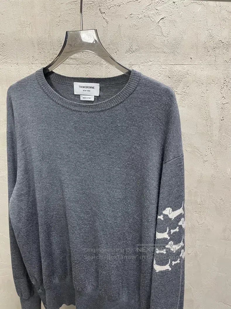 Thom Browne Thom Browne Grey puppy sweater with four stripes, woolen r Size US L / EU 52-54 / 3 - 3 Thumbnail