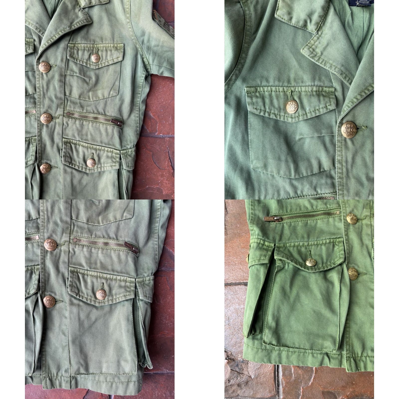 Vintage VINTAGE Kitson Military Jacket Women’s M Green Rhinestone Military Utilitarian Cotton Denim Short Sleeve? ( Note: This is no longer accurate. ) Size M / US 6-8 / IT 42-44 - 8 Thumbnail