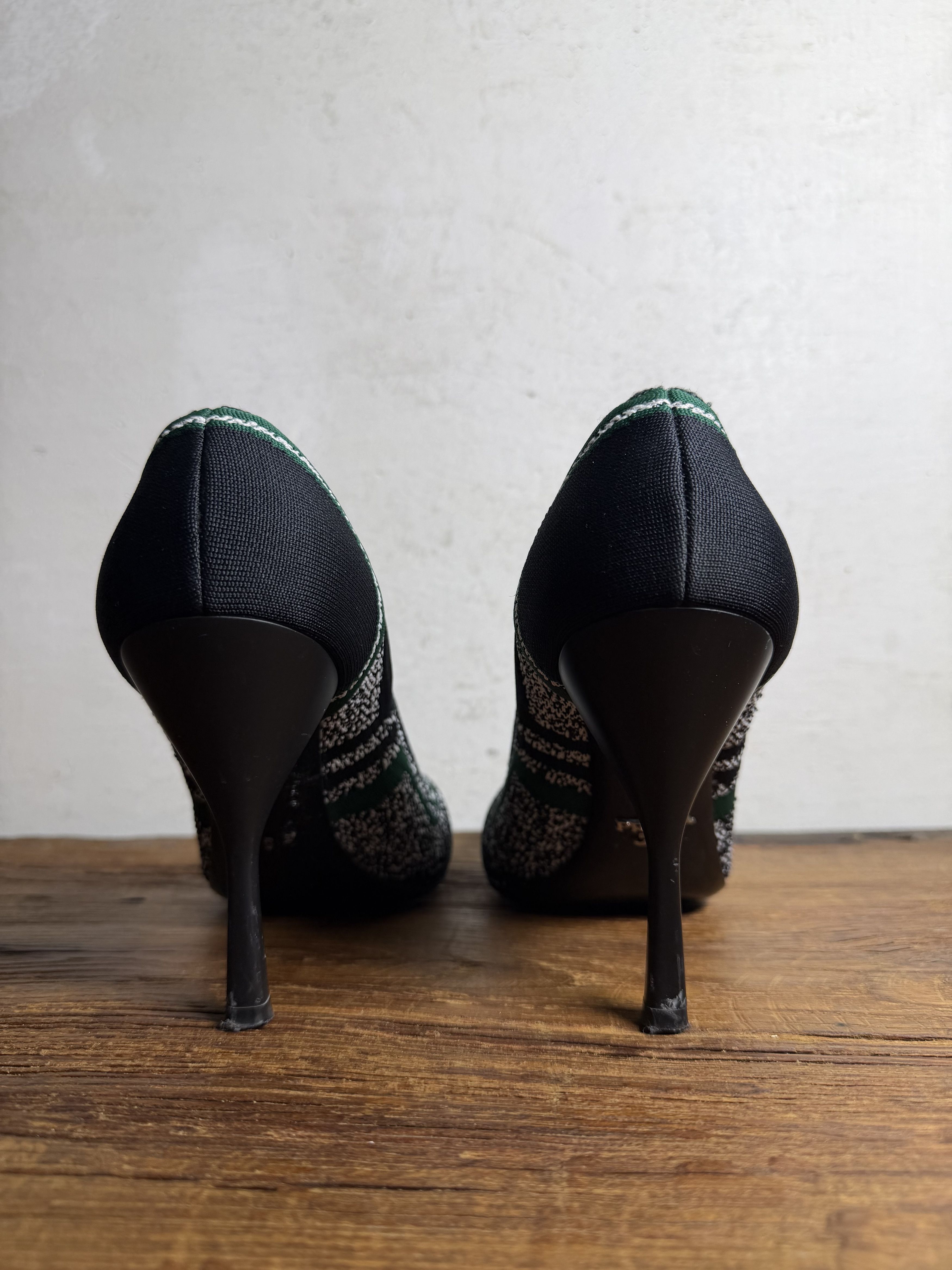 Prada Prada Green/Black Printed Knit Fabric Pointed Toe Pumps Size US 10 / IT 40 - 6 Thumbnail