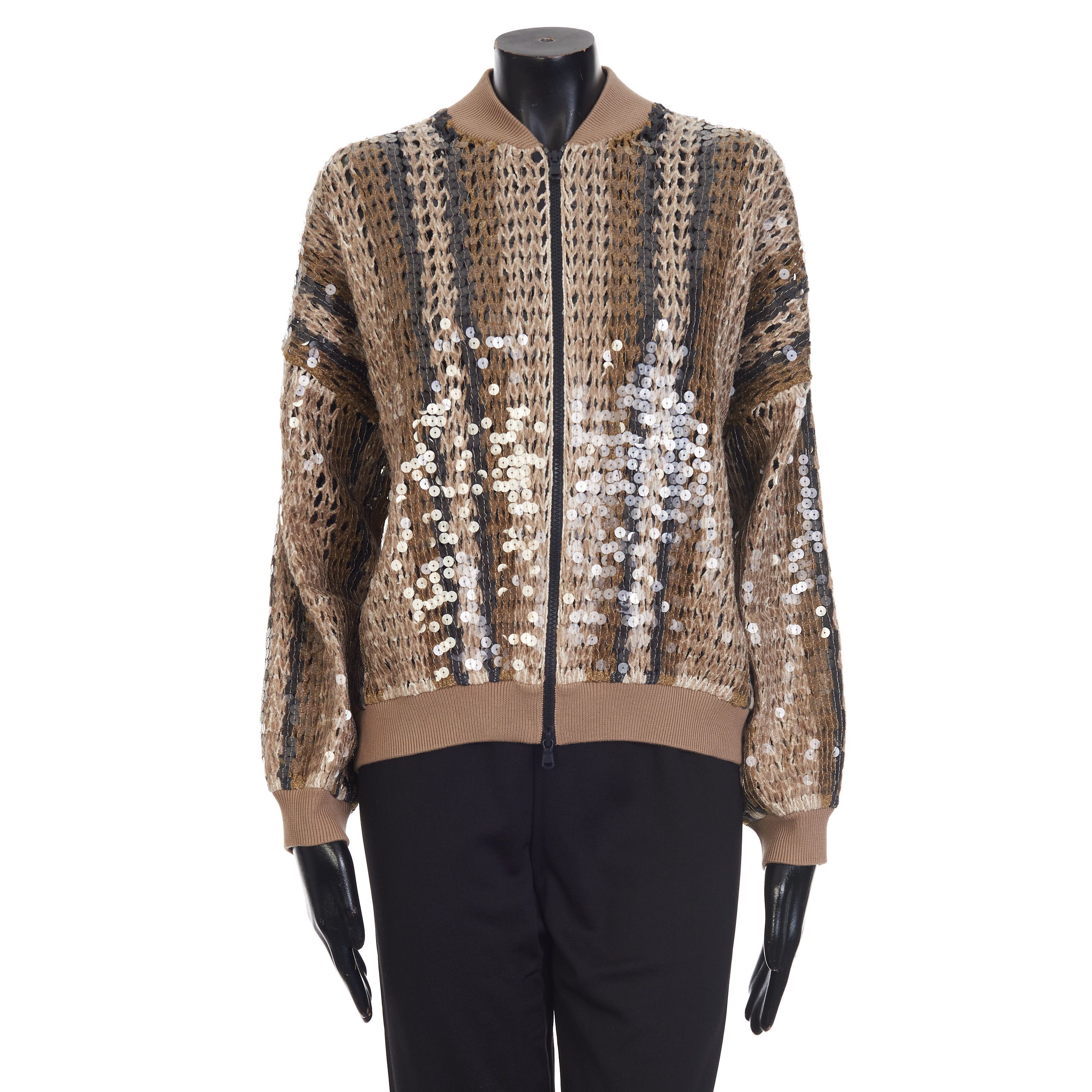 Brunello Cucinelli Stripe Embroidery Bomber Jacket - Jute & Cotton Size M / US 6-8 / IT 42-44 - 1 Thumbnail
