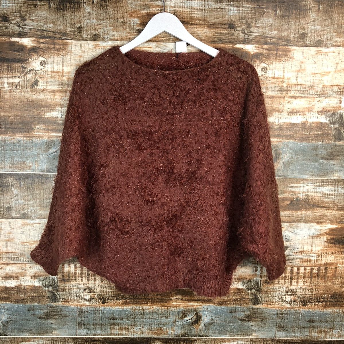 Homespun Knitwear × Japanese Brand Pimky Brown Cloaks fur mohair shaggy Knitwear #A1724 Size US M / EU 48-50 / 2 - 3 Thumbnail