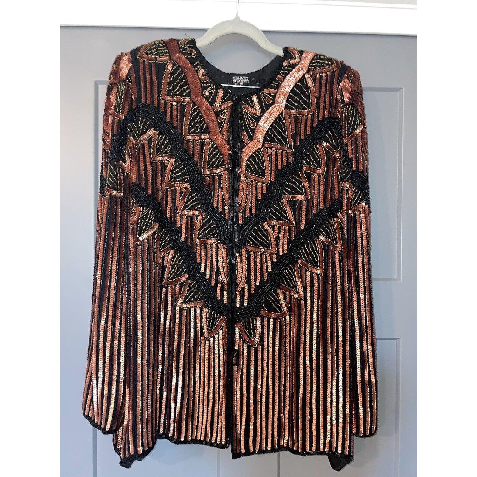Vintage Vintage 1980's Black & Bronze Sequin Bolero Jacket Cape 1X Size XL / US 12-14 / IT 48-50 - 1 Thumbnail