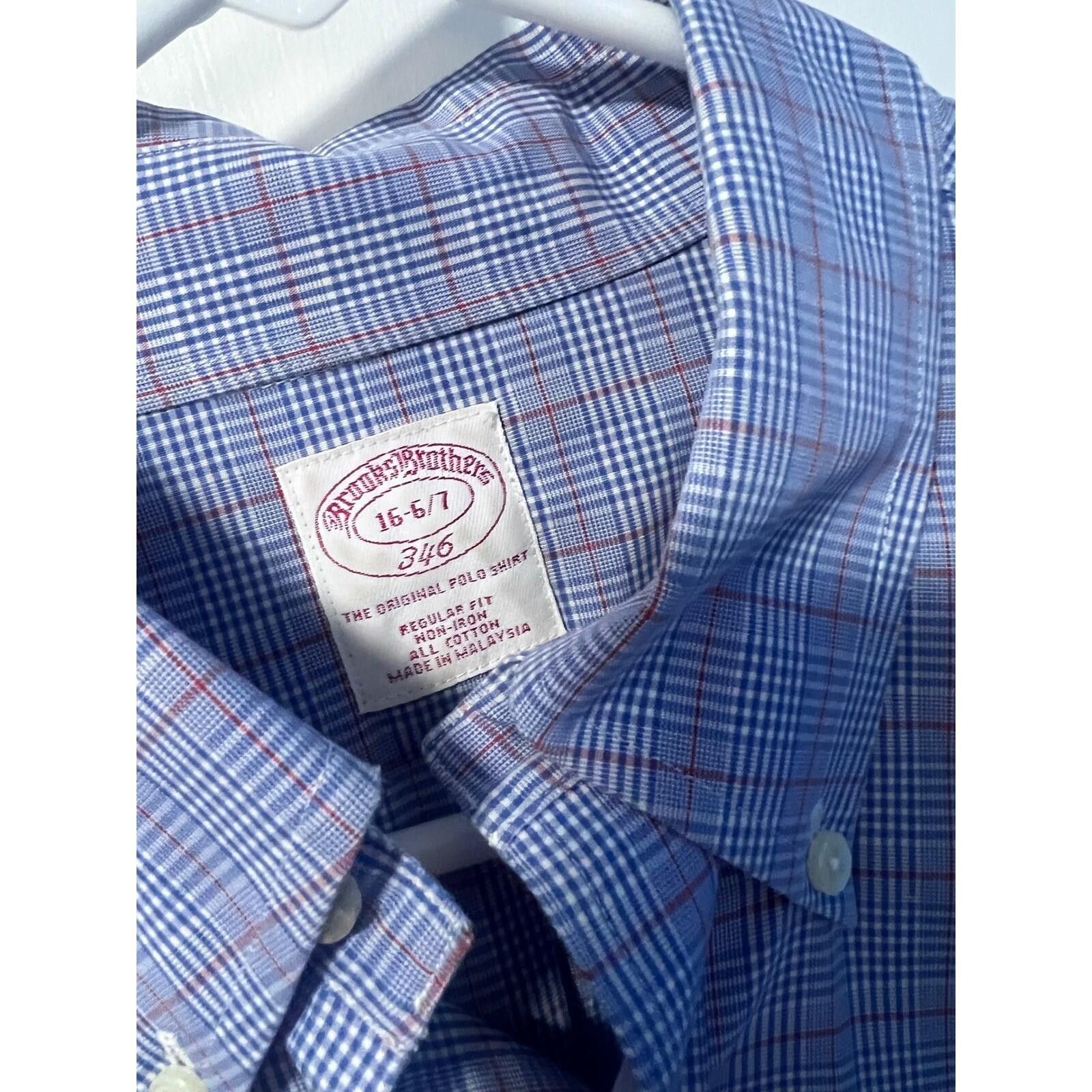 Brooks Brothers Brooks Brothers Shirt Mens 16 5/7 Blue Plaid Non-Iron 346 Size 38R - 4 Thumbnail
