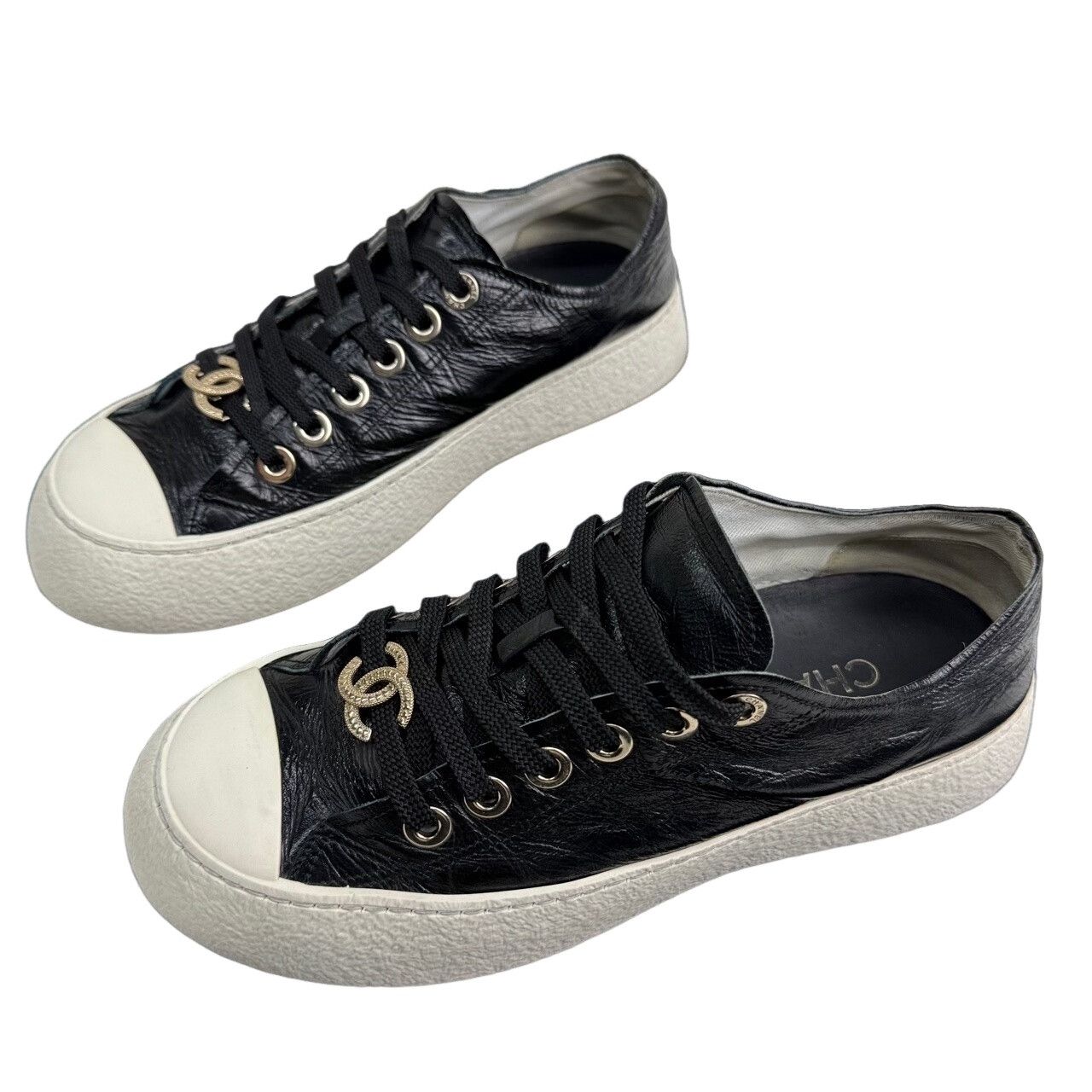 Chanel Chanel Black Leather Platform Sneakers Size 38 Size US 7 / IT 37 - 1 Thumbnail