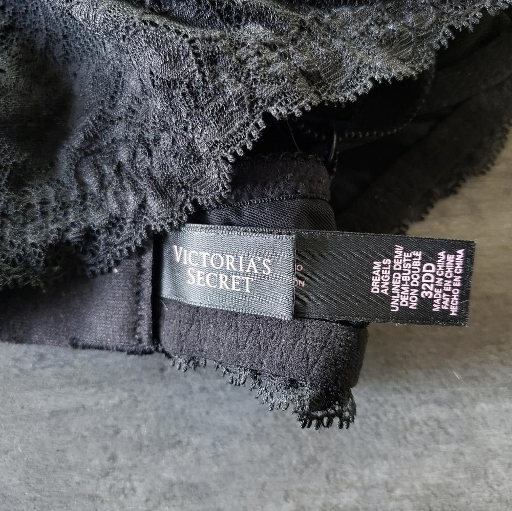 Designer Black Lace Detailed VS Unlined Demi Bra Size ONE SIZE - 3 Thumbnail