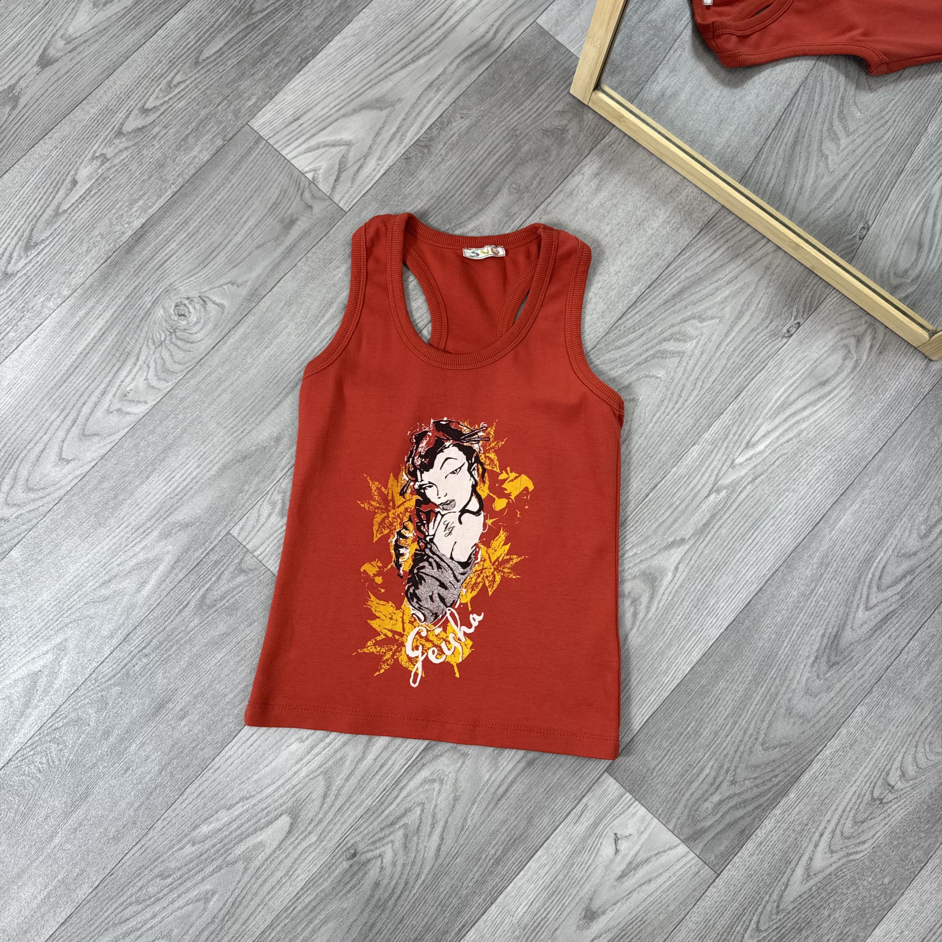 Vintage Vintage Y2K Geysha Graphic Orange Tank Top S Size S / US 4 / IT 40 - 1 Thumbnail