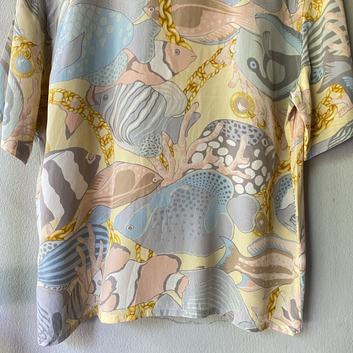 Celine CELINE Pastel Fish Print Short Sleeve Shirt Size S / US 4 / IT 40 - 19 Thumbnail