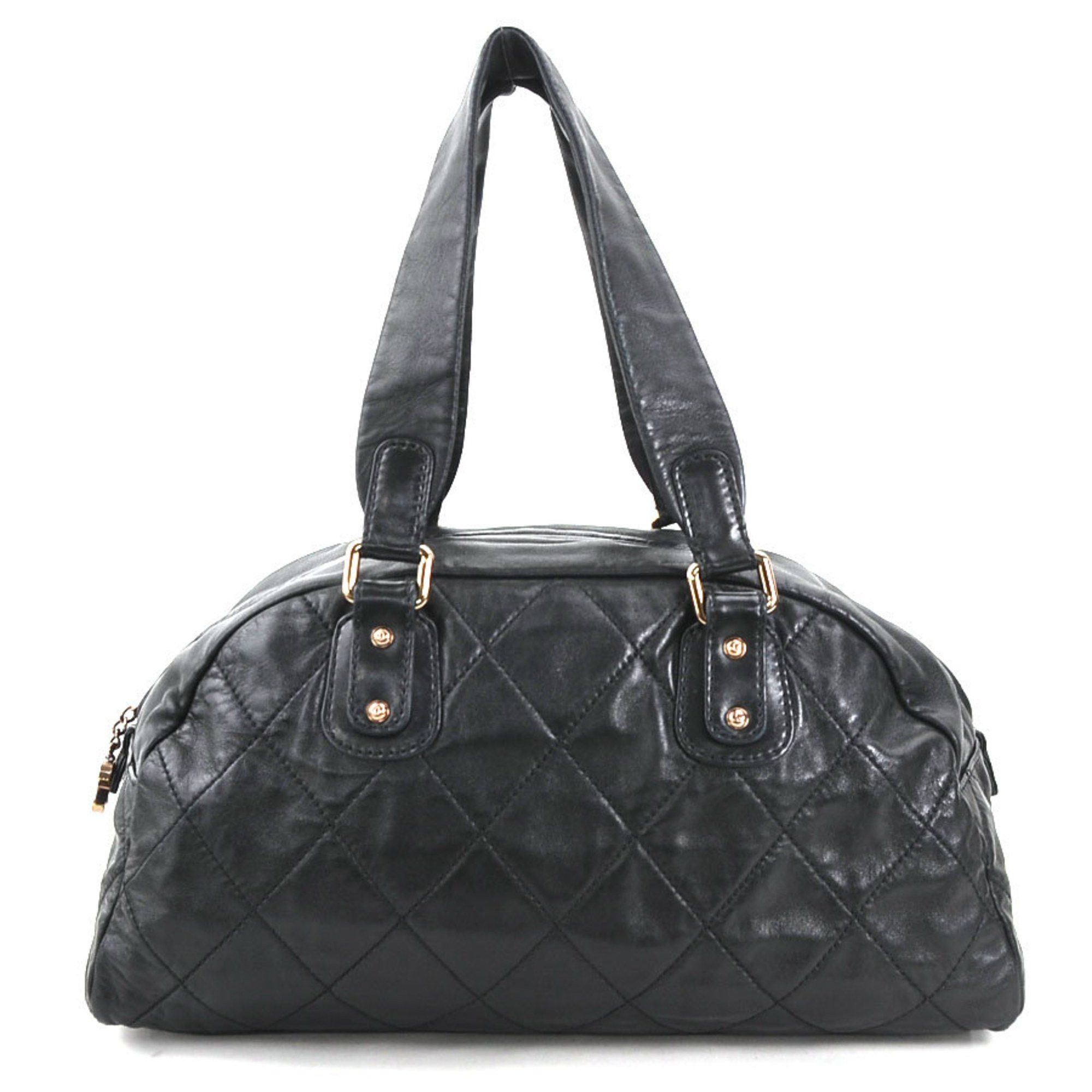 Chanel Shoulder Bag Leather Black Pink Gold Women's E60393G