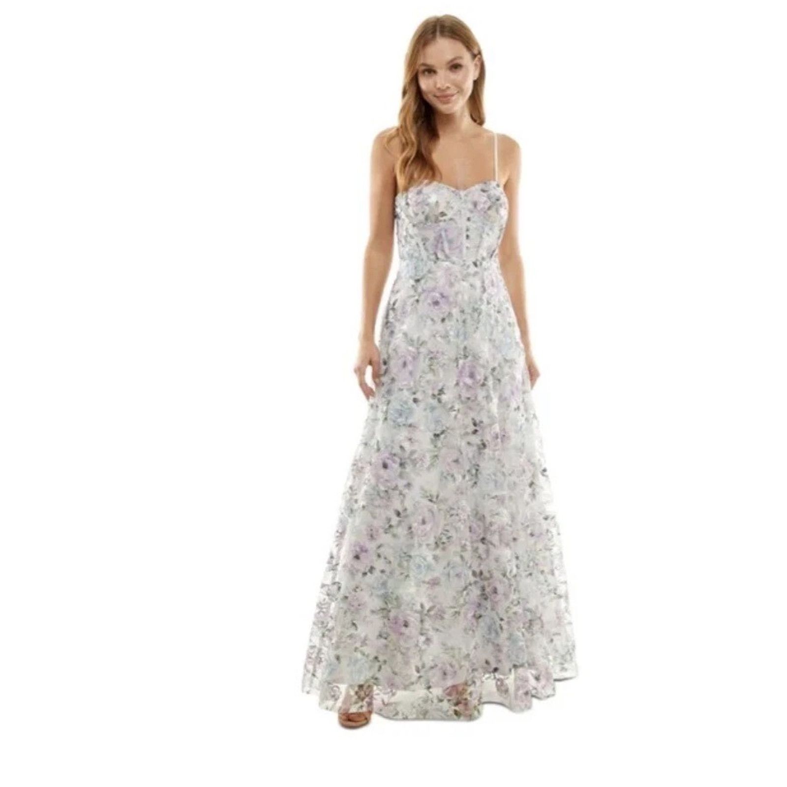 Other Trixxi Juniors Floral-Embroidered Corset Gown, Lavenderfl, 5 Size ONE SIZE - 3 Thumbnail