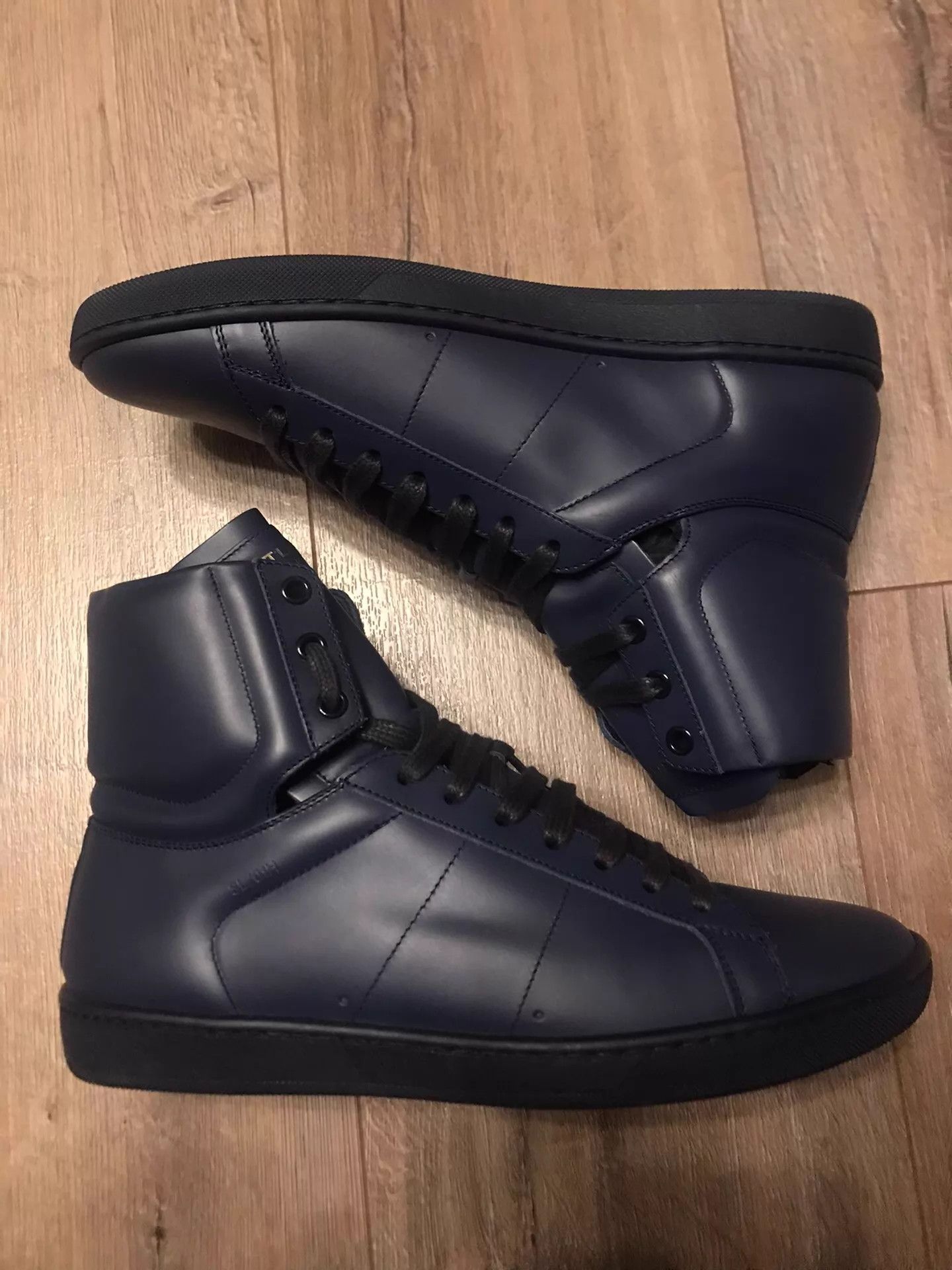 Saint Laurent Paris SLP Navy Blue High-Top Leather Sneakers Size 40 (New) Size US 7 / EU 40 - 7 Thumbnail