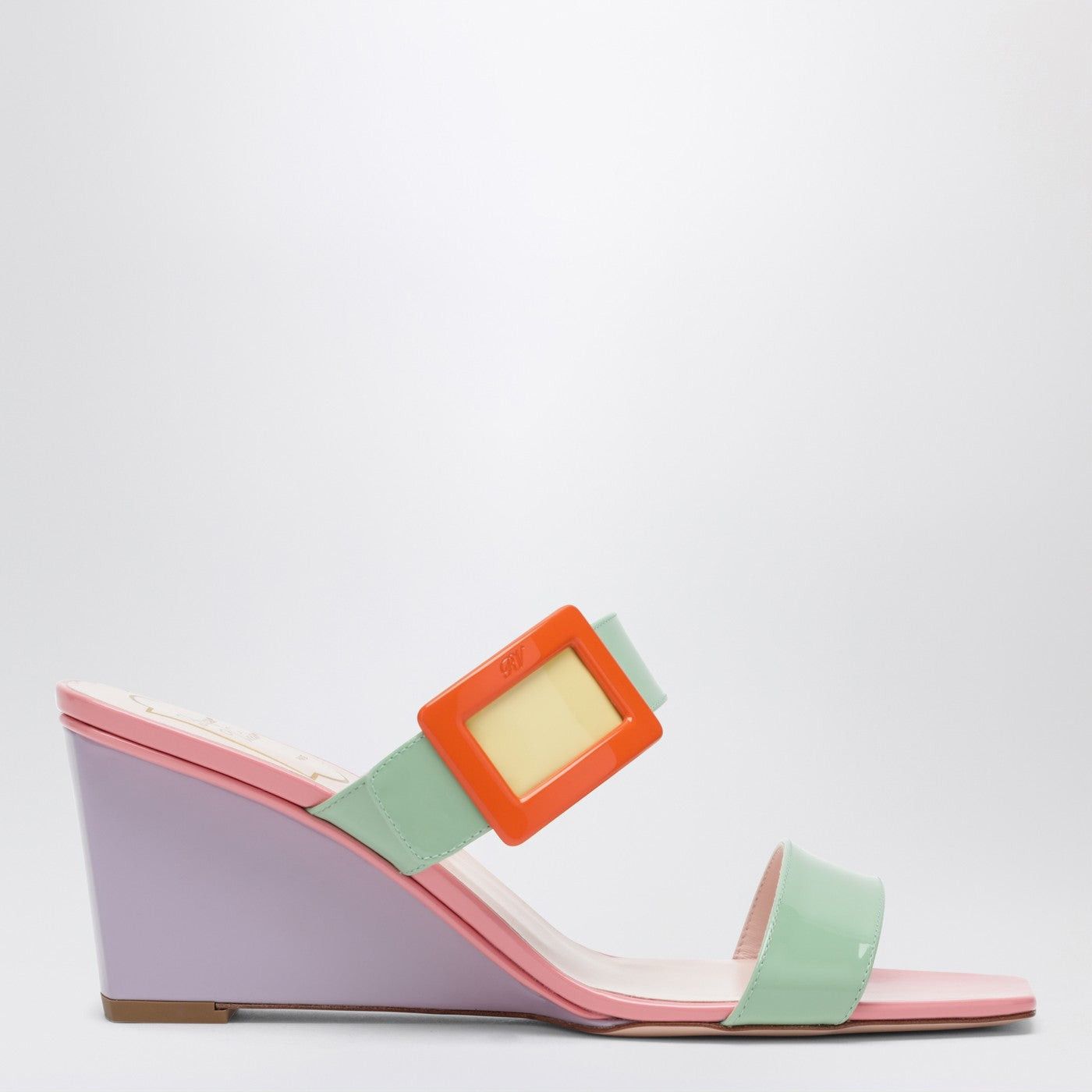 Roger Vivier Roger Vivier Belle Vivier Wedge Mules In Green/Purple Patent Leather Size US 7.5 / IT 37.5 - 1 Thumbnail