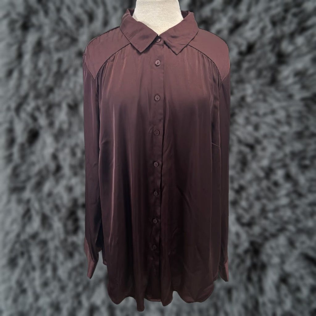 Torrid Torrid Blouse 3 3X Burgundy Satin Dressy Long Slv Elegant Formal Career Women Button Collared Size XXL / US 16-18 / IT 52-54 - 1 Thumbnail