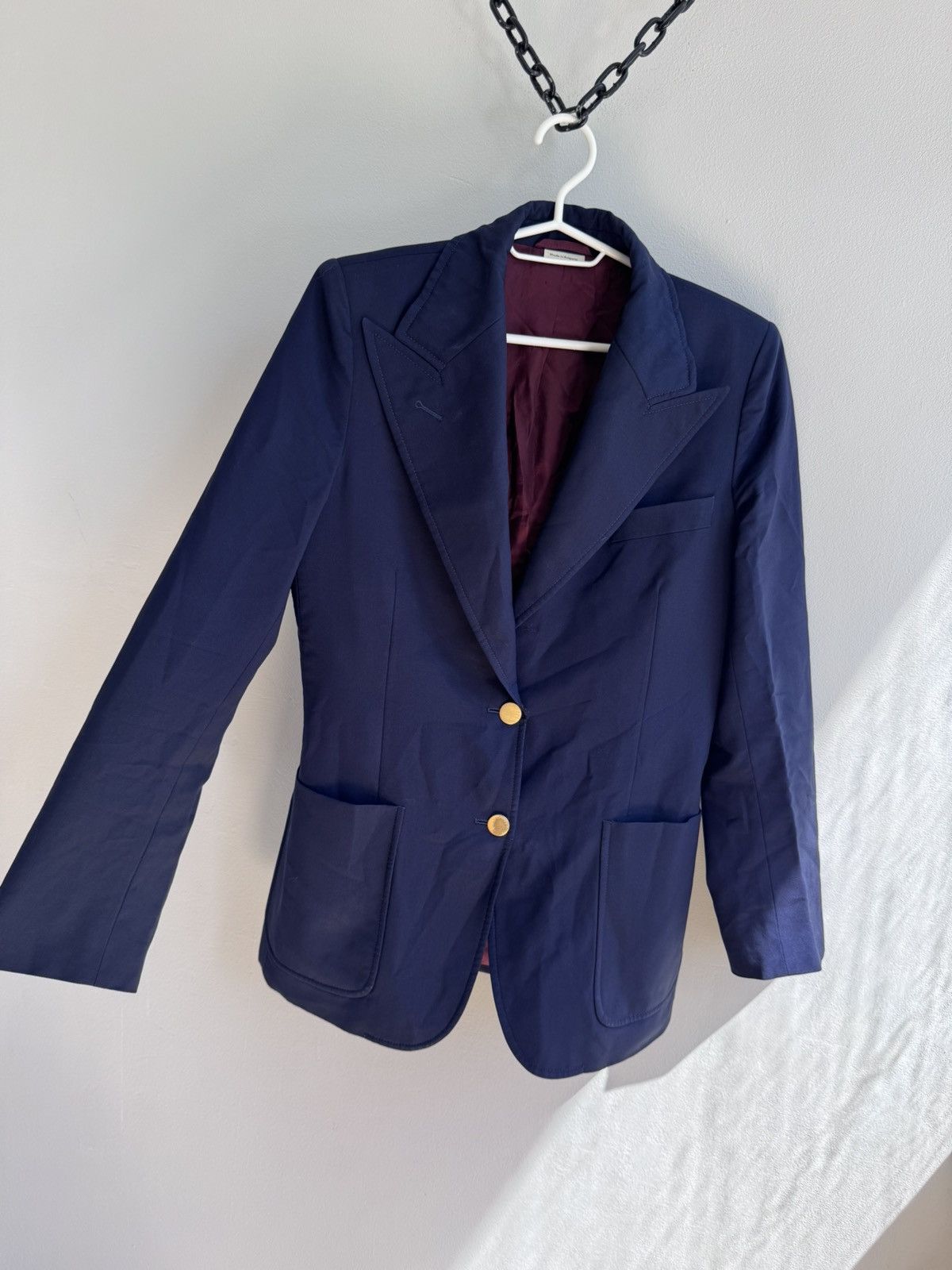 Gucci Gucci Womens Wool Blazer Navy Blue Luxury Avant Garde Solid Size S / US 4 / IT 40 - 3 Thumbnail