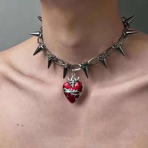 Other Gothic Thorn Red Heart Pendant Necklace Size ONE SIZE - 4 Thumbnail