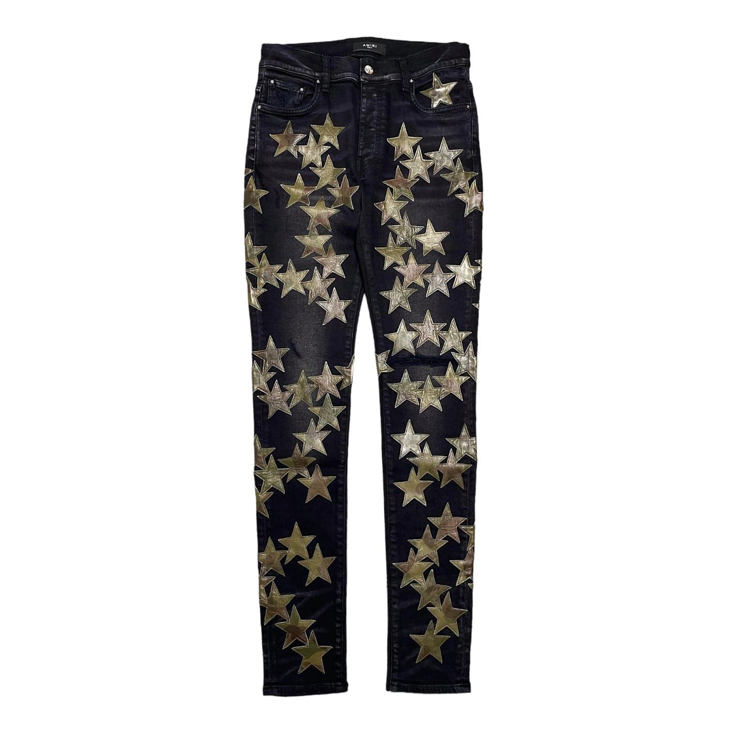 Amiri x Chemist Camo Leather Star Patch Jeans Aged Black