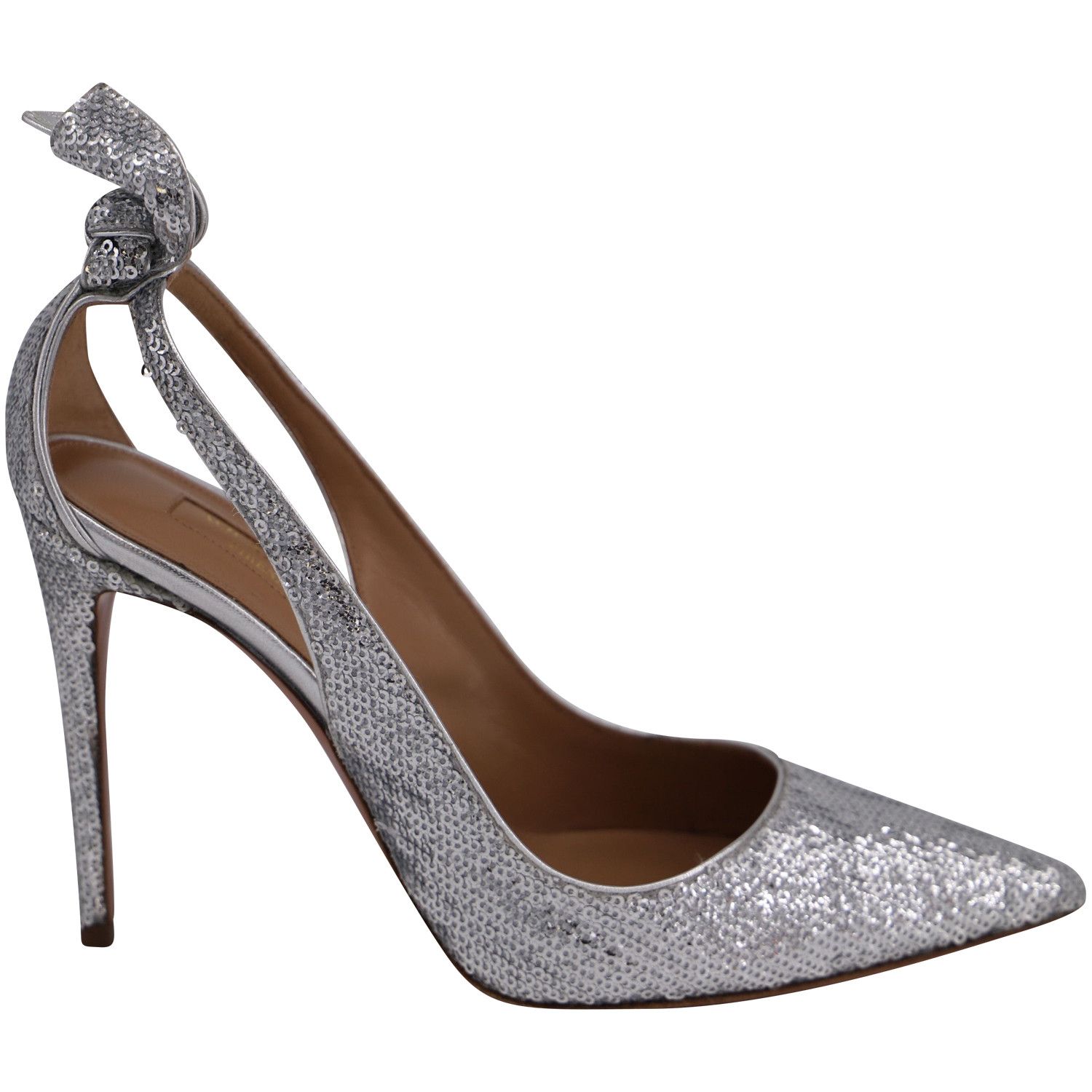 Aquazzura Aquazzura Bow Tie Sequined Pumps in Silver Leather Size US 7.5 / IT 37.5 - 1 Thumbnail