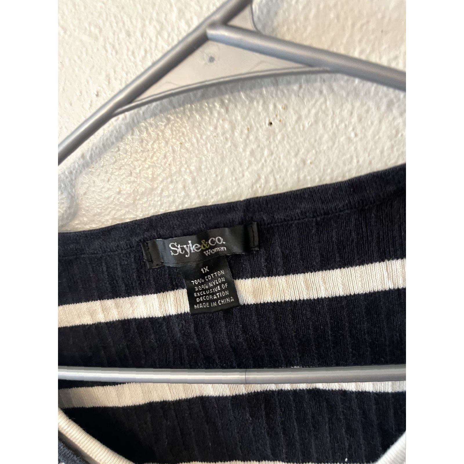 Style & Co Style & Co Top Women's 1X Black White Striped 3/4 Sleeve Cotton Career Casual Shirt Clothing Size XL / US 12-14 / IT 48-50 - 3 Thumbnail