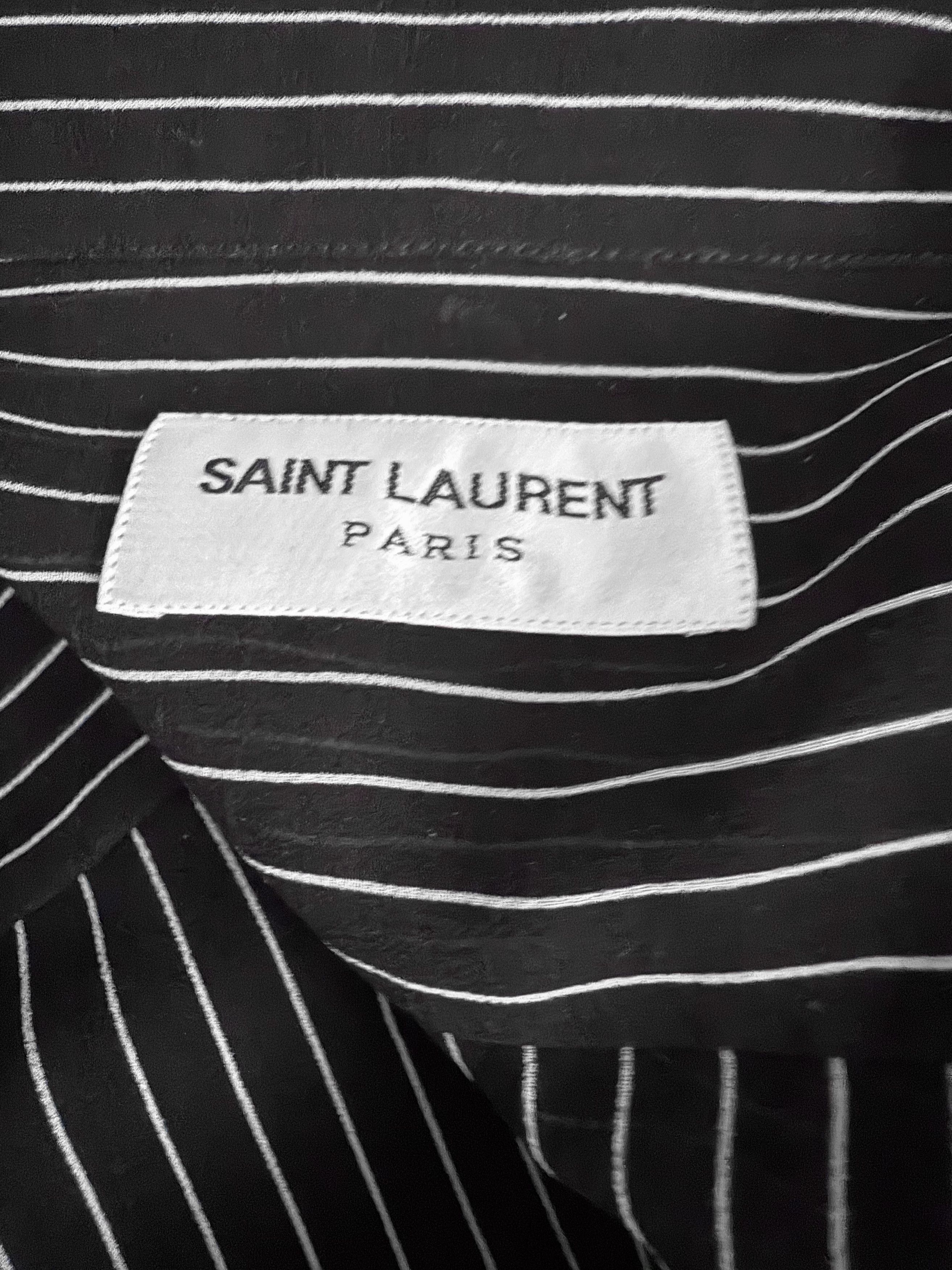 Saint Laurent Paris Black Pinstriped Silk Shirt Size US L / EU 52-54 / 3 - 13 Thumbnail