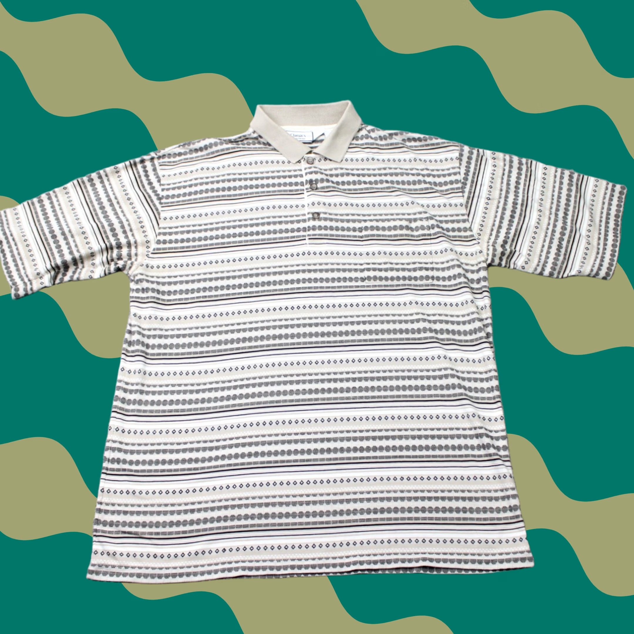 Vintage VINTAGE Classics by Palmland Polo Shirt Mens XLT XL -Tall Beige Geometric Short Sleeve Shirt Size US XL / EU 56 / 4 - 1 Thumbnail