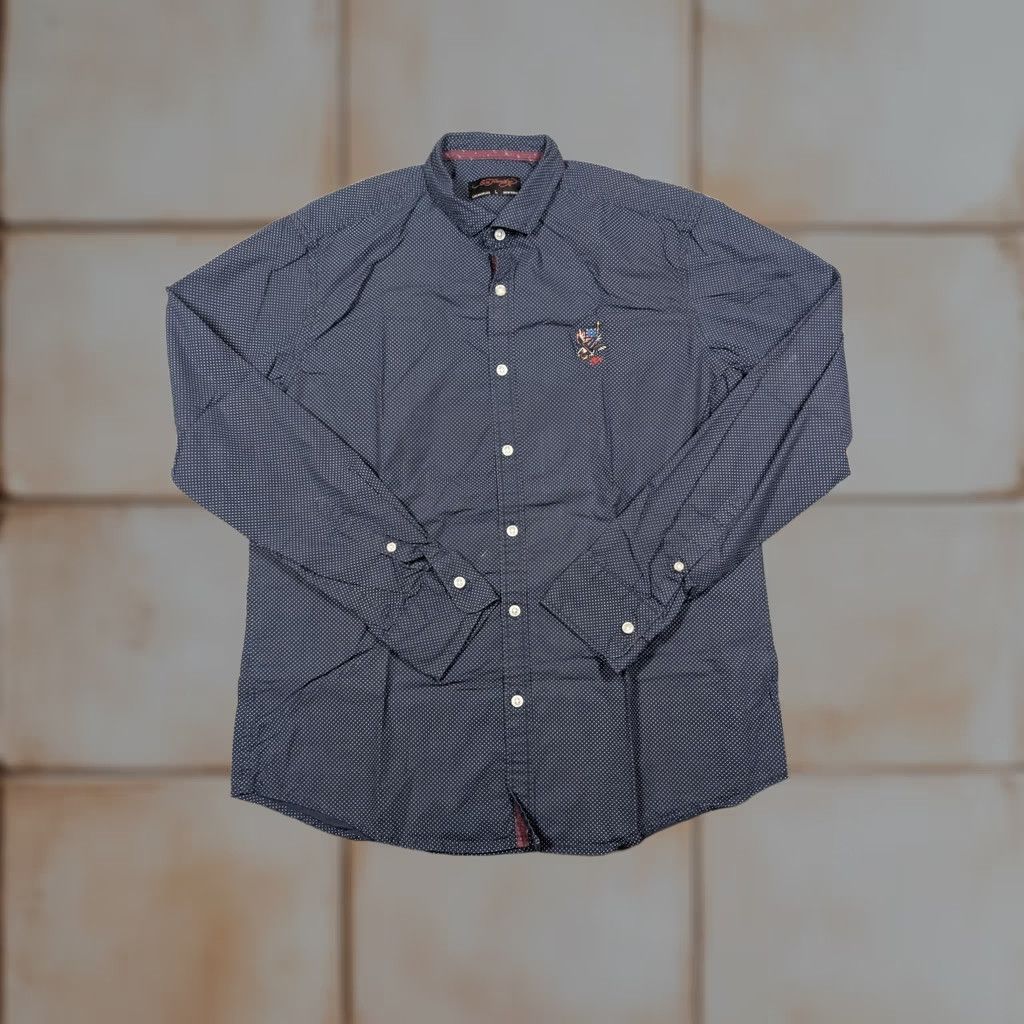 Ed Hardy Ed Hardy Shirt Mens Large Navy Blue Polka Dot Long Sleeve Button Up Eagle Patriotic USA Embroidered Chest Crest Casual Regular Fit Size US L / EU 52-54 / 3 - 1 Thumbnail
