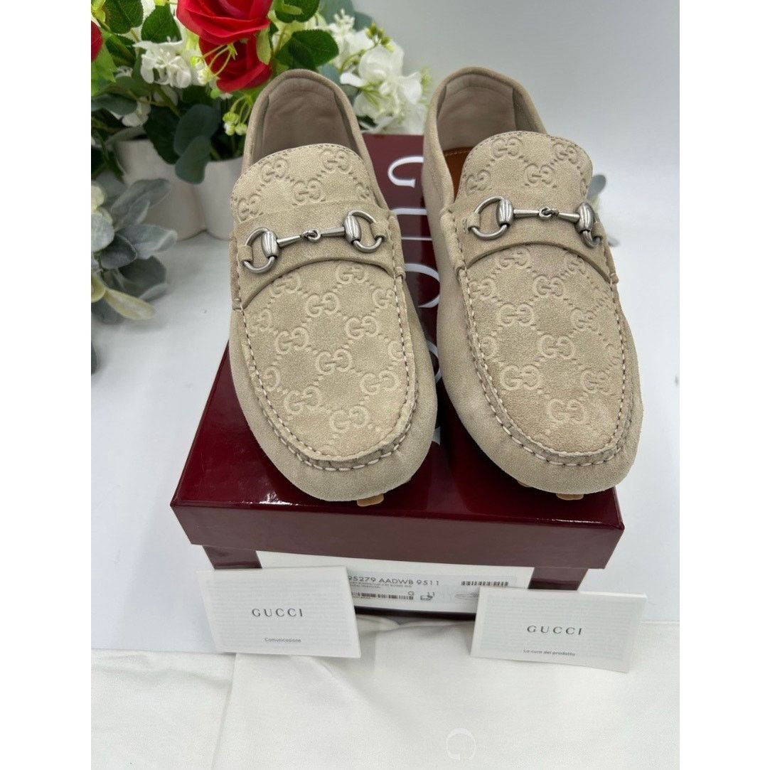 Gucci Men's Gucci, GG embossed suede driver loafers size 11 Size US 11.5 / EU 44-45 - 3 Thumbnail