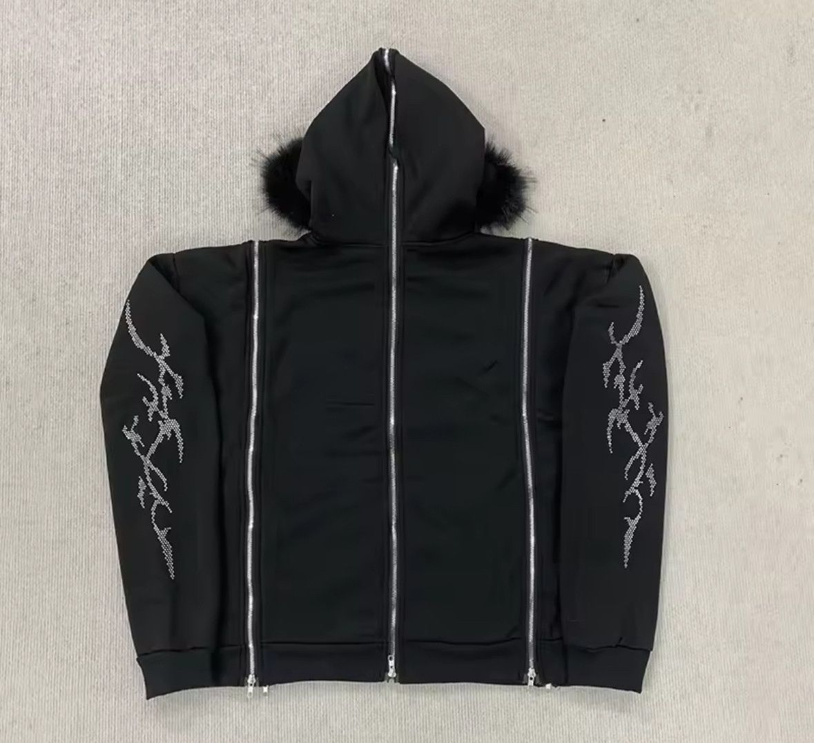 Other Fashion Punk Y2K Grunge Zipper Flurry Faux Hat Fur Hoodies Size US L / EU 52-54 / 3 - 3 Thumbnail