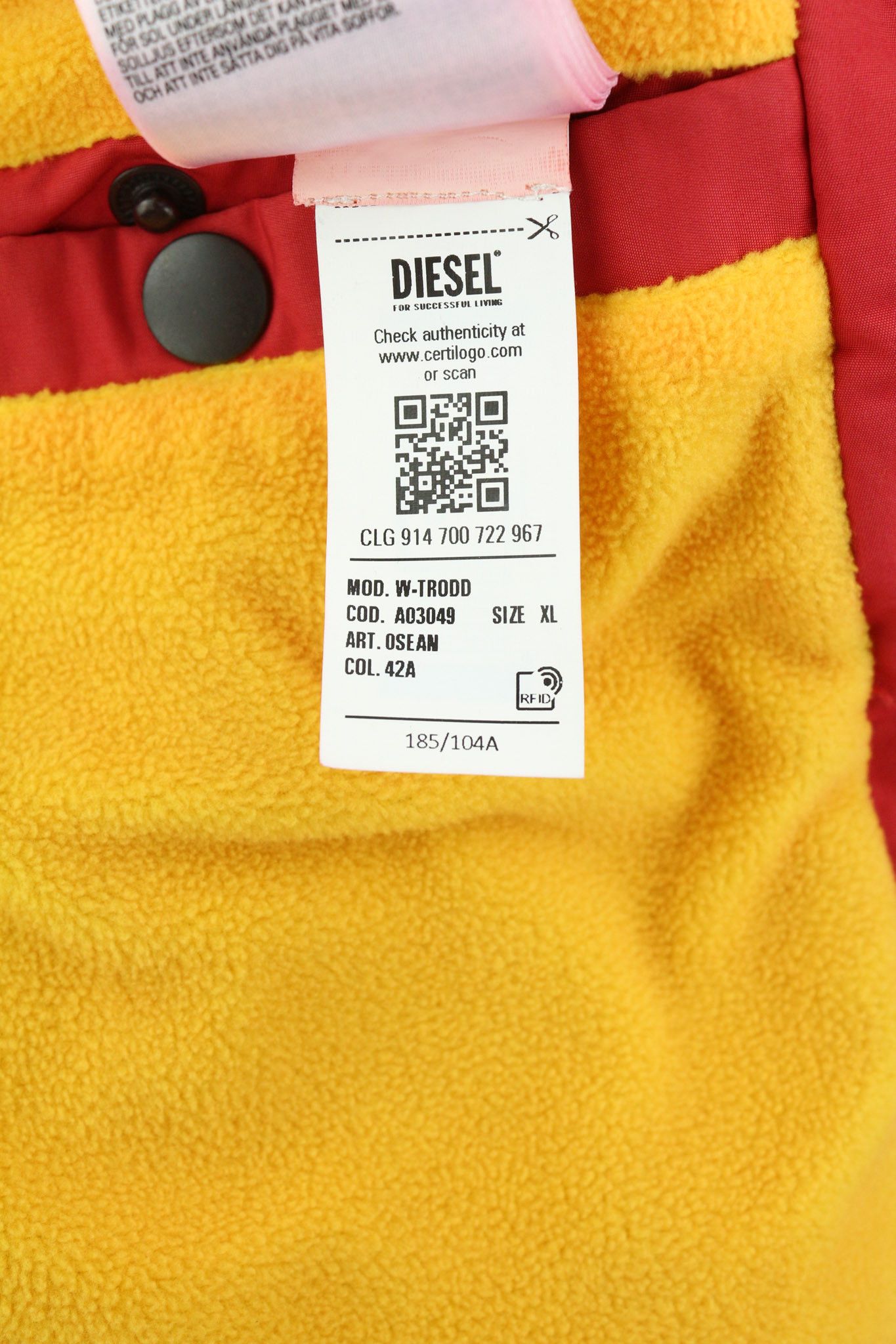 Diesel W-TRODD XL Oversized Fleece Lined Hooded Zip Jacket 40064 Size US XL / EU 56 / 4 - 15 Thumbnail