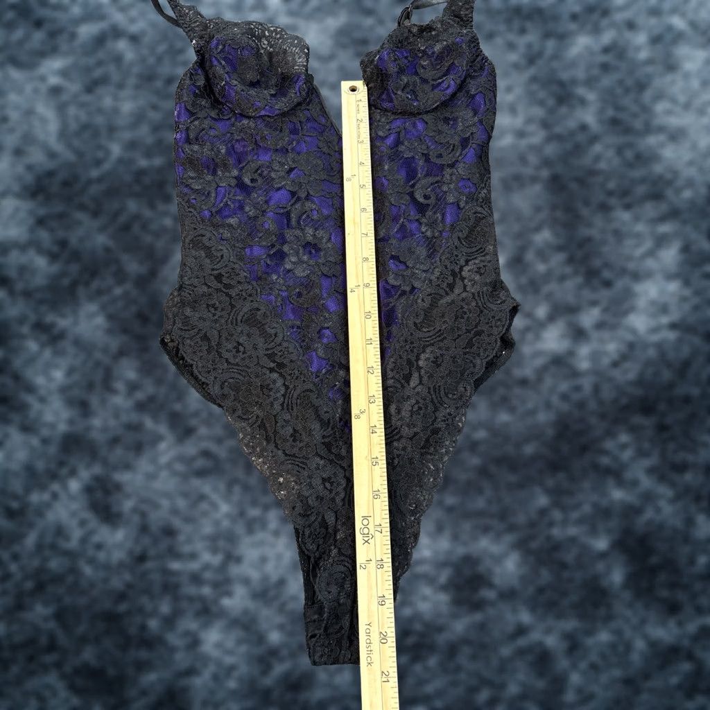 Victoria's Secret VINTAGE Victoria's Secret Gold Label Teddy Black Purple M Lace & Satin 80s 90s Womens Nightwear Lace Satin M Black Velvet? Size ONE SIZE - 1 Thumbnail