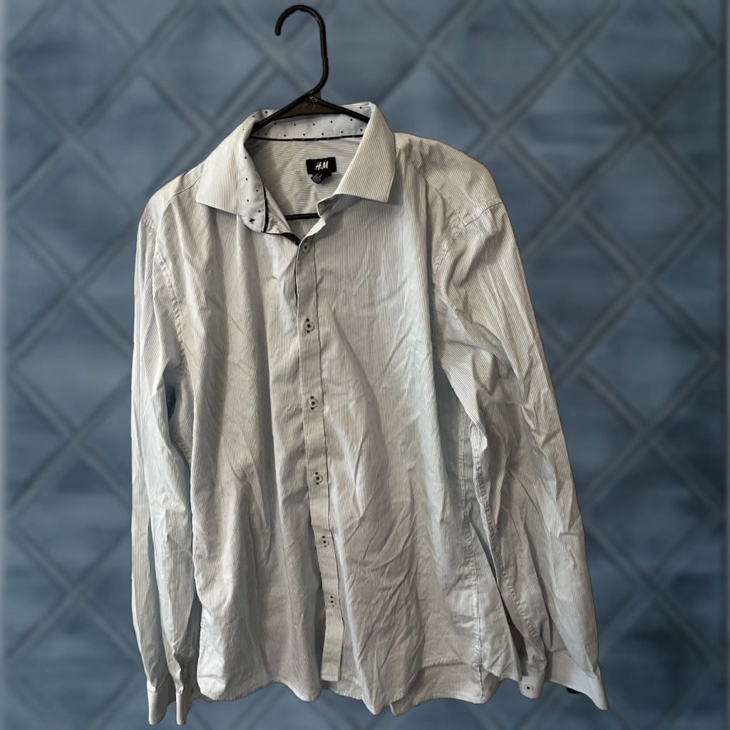 H&M H&M Blue Striped Long Sleeve Button-Up Shirt Adult Large Classic Mens Size 42R - 1 Thumbnail