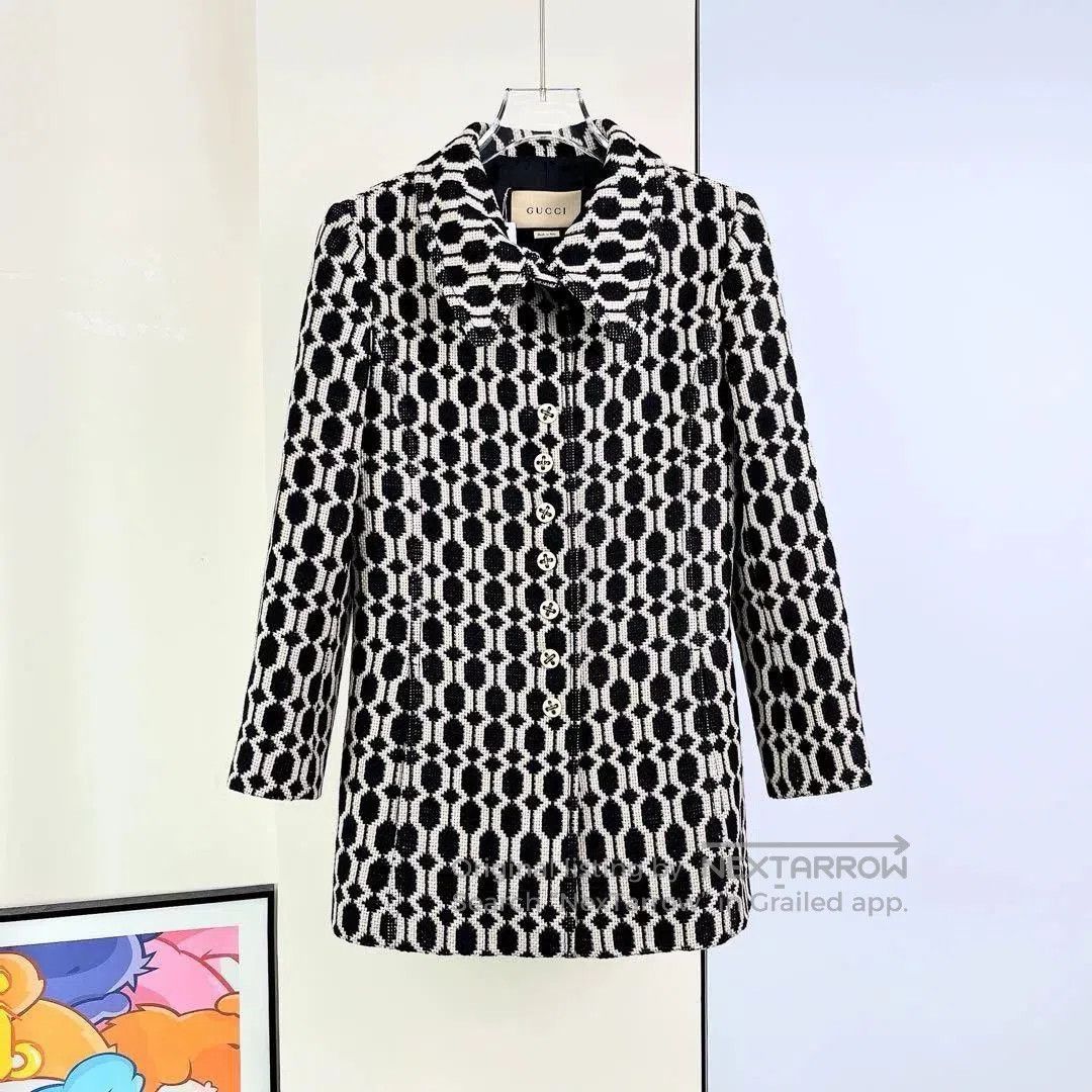 Gucci Gucci Black White Geometric Wool Coat. Size XS / US 0-2 / IT 36-38 - 1 Thumbnail
