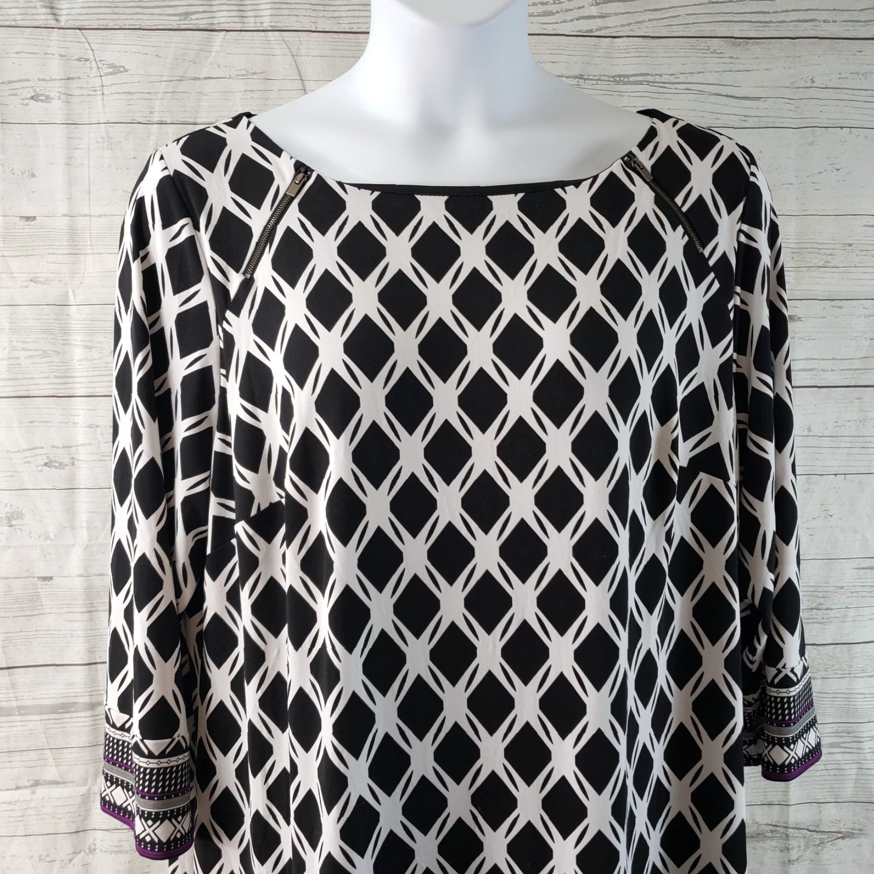 Vintage 41Hawthorn Dress Geometric 3X Black White 3/4 Sleeve Knee Length Womens Size XXL / US 16-18 / IT 52-54 - 2 Thumbnail