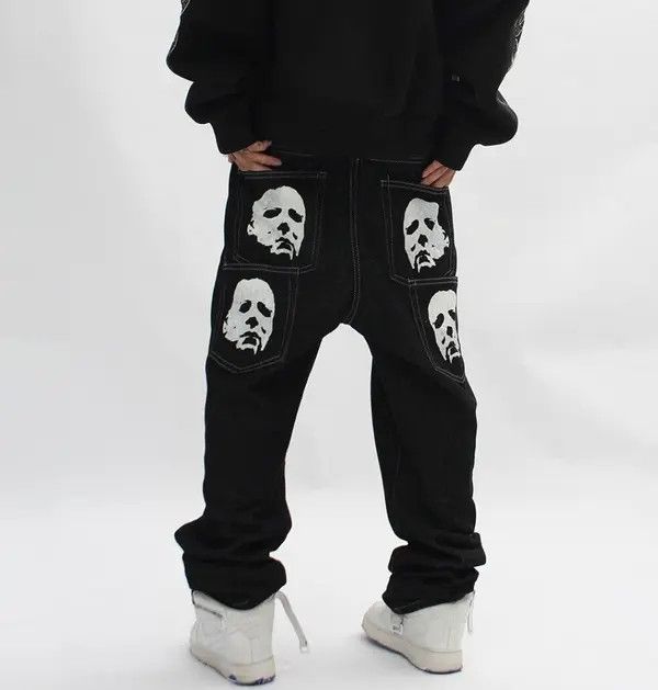 Japanese Brand × Jean Black face print washed straight jeans Size US 32 / EU 48 - 1 Thumbnail