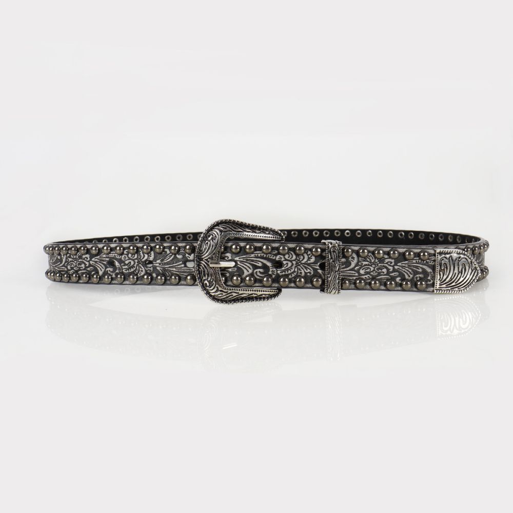 Vintage 44" Retro Carved Alloy Buckle Rivet Punk PU Leather Belt Size ONE SIZE - 4 Thumbnail