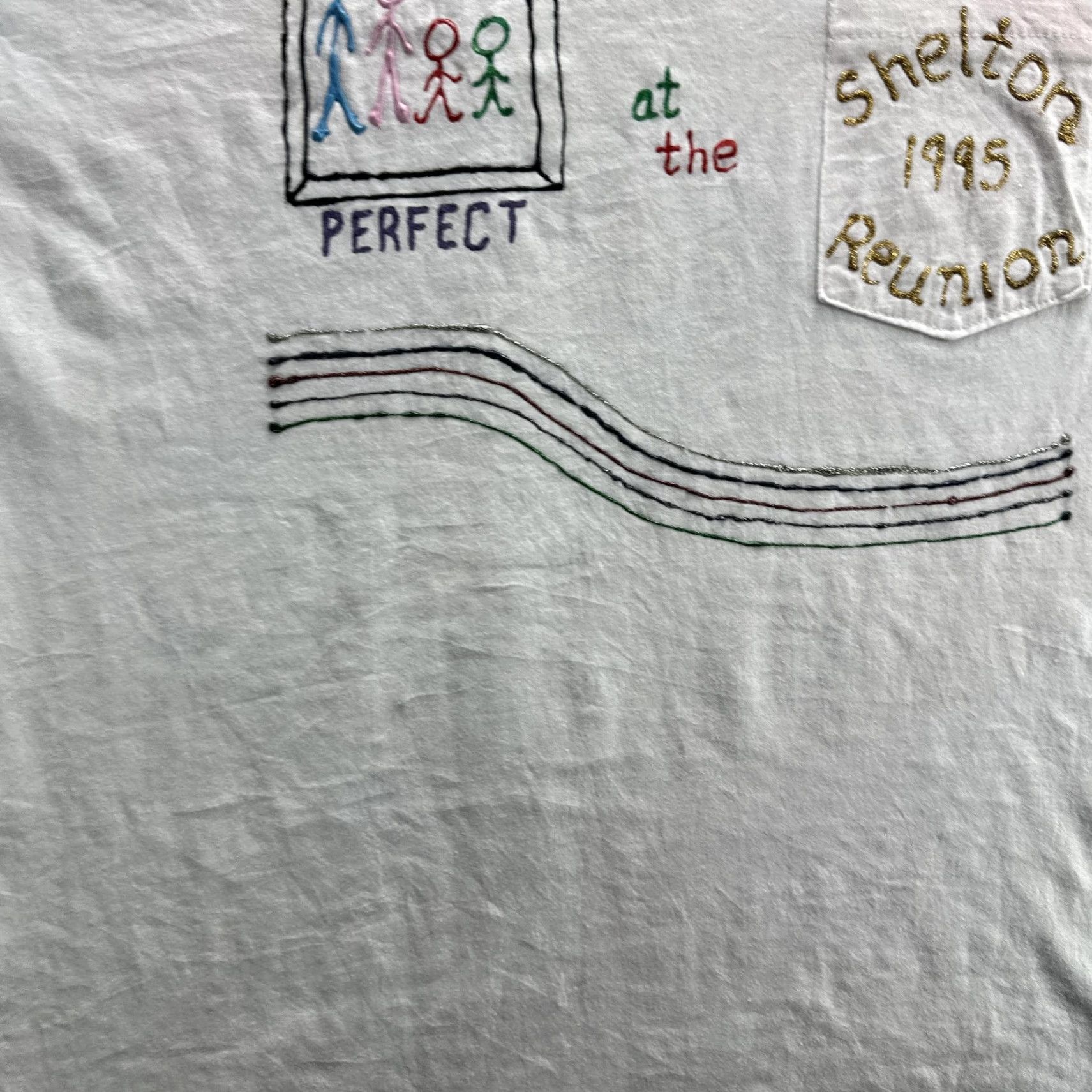 Fruit Of The Loom VINTAGE Shelton Family Reunion Shirt Mens XL White 1995 90s Embroidered Picture Perfect Crew Neck T-Shirt Size US XL / EU 56 / 4 - 5 Thumbnail
