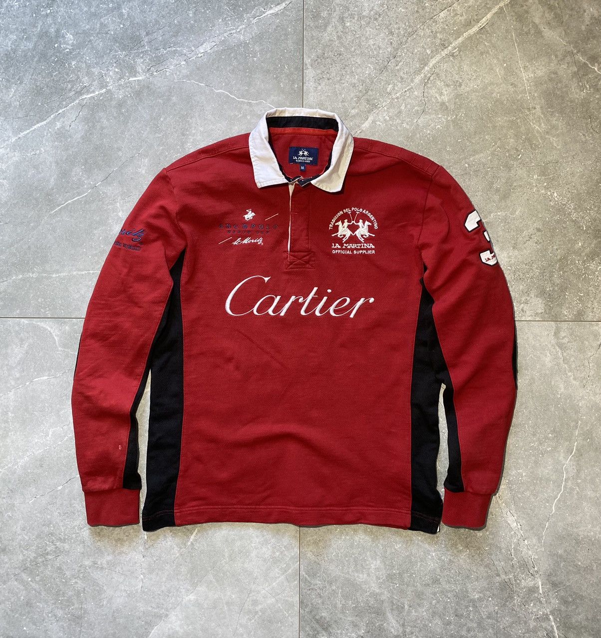 image of Vintage Cartier La Martina Polo Ralph Laurent St.moritz Rugby in Red, Men's (Size Medium)