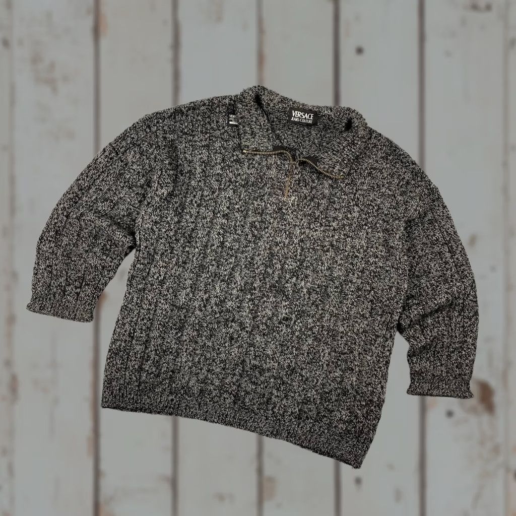 Versace VINTAGE Versace Jeans Couture 1/4 Zip Ribbed Knit Sweater Men XL Gray Shirt Pullover Knit Wool Logo 1/4 Zip Winter Fall Mens XL Gray Size US XL / EU 56 / 4 - 1 Thumbnail