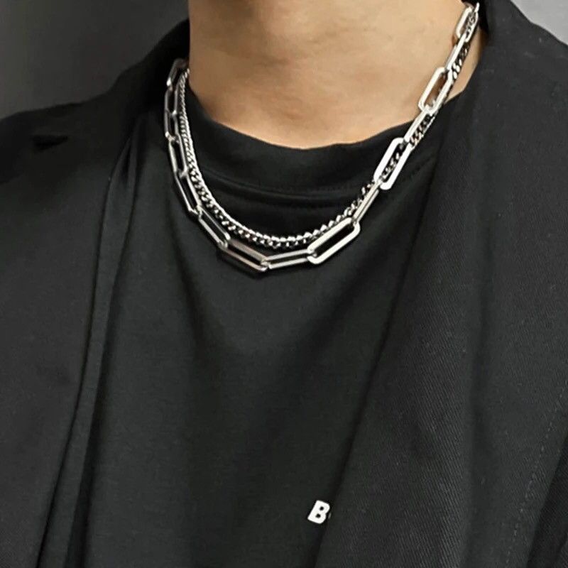 Other 45cm Punk Double Layer Chain Necklace Size ONE SIZE - 1 Thumbnail