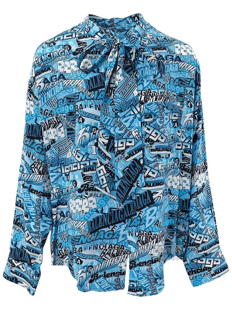 Balenciaga Balenciaga Blue Alphabet Printed Shirt Size XXS / US 00 / IT 34 - 1 Thumbnail