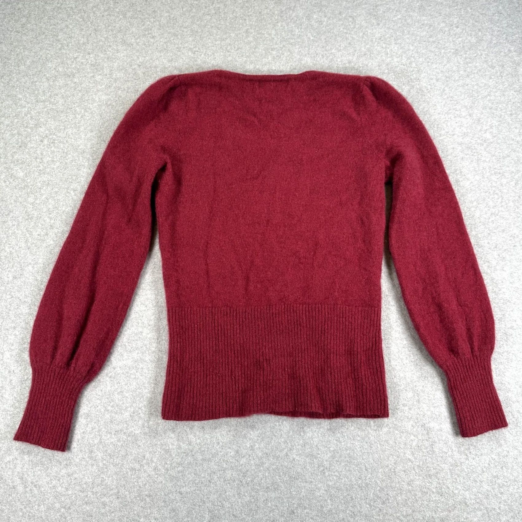 Vintage U-KNIT Pure Cashmere Sweater Womens Medium Red Cabernet Scoop Neck Puff Sleeve pullover Casual Winter Knit Size M / US 6-8 / IT 42-44 - 7 Thumbnail