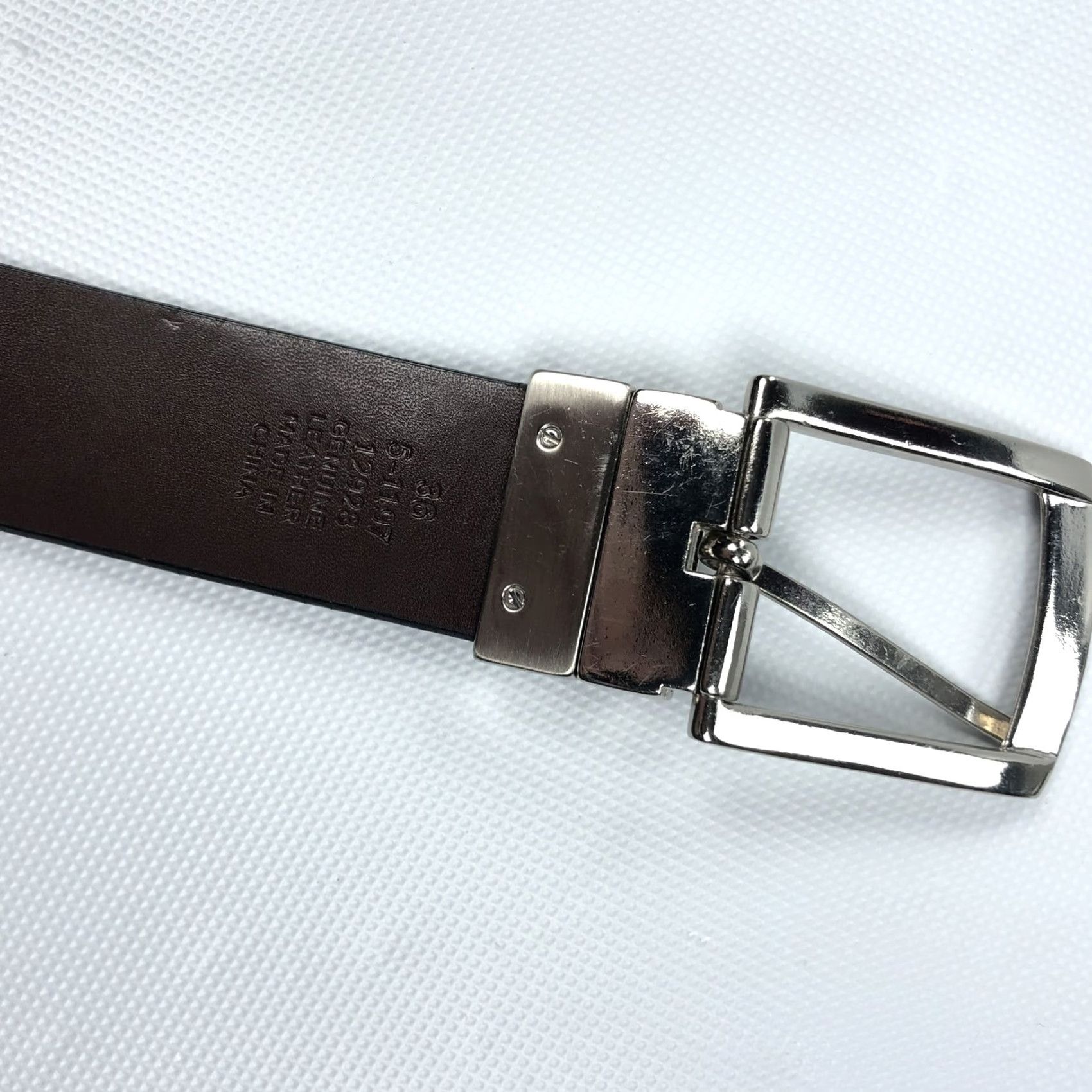 Florsheim Florsheim Belt Reversible Leather Black Brown Silver Buckle Belt Men 32 Perforated Engraved Logo Dress Casual Size 32 - 4 Thumbnail