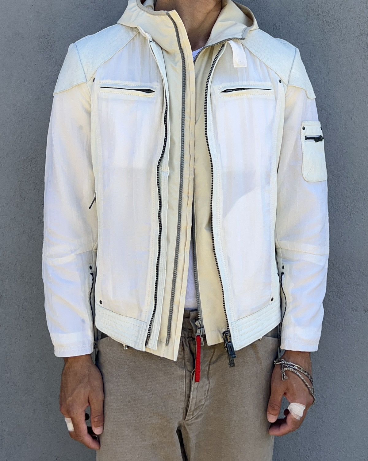 Emporio Armani Emporio Armani 2001 Leather Panelled Cafe Racer Moto Jacket Size US M / EU 48-50 / 2 - 6 Thumbnail