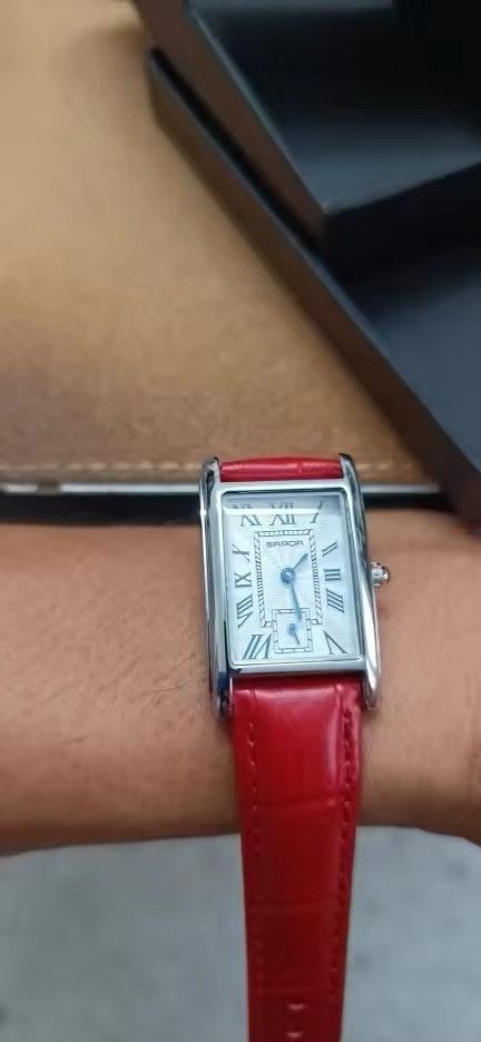 Jewelry Vintage Style Watch Red Silver Leather Band Size ONE SIZE - 4 Thumbnail