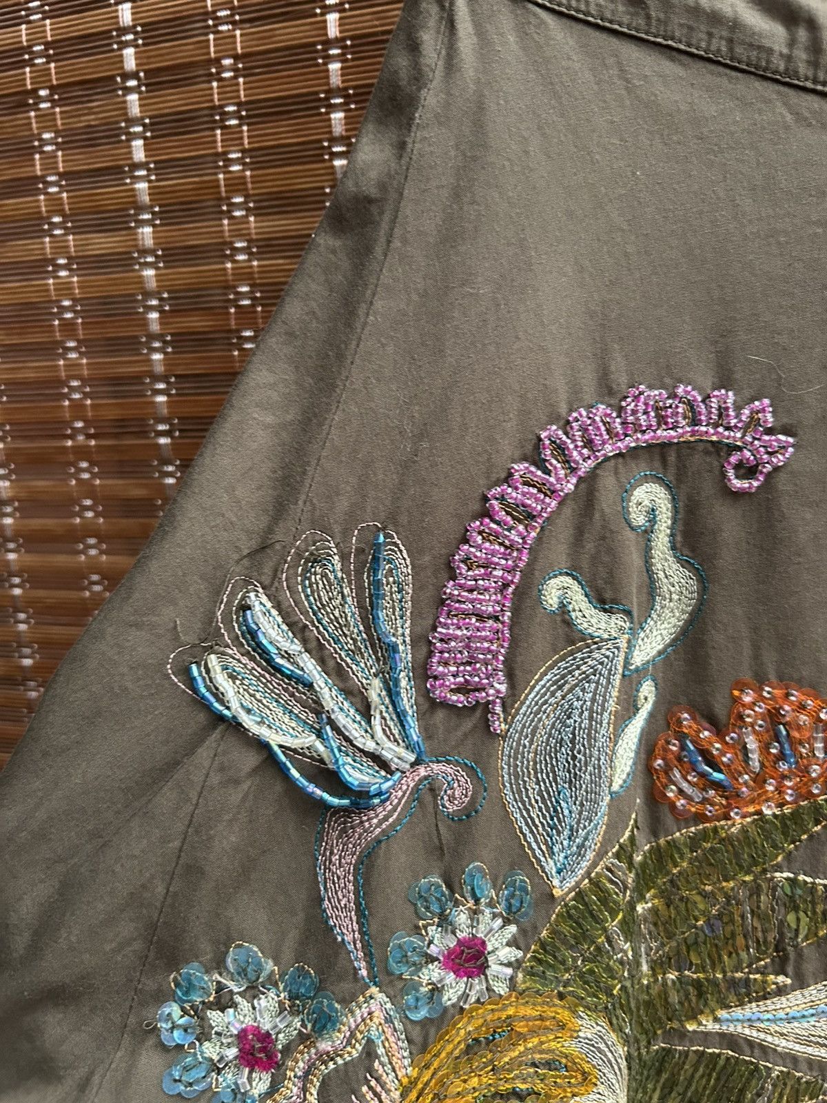 Miss Sixty Y2K Miss Sixty Embroidered Beaded Floral Skirt Olive Boho Size 27" / US 4 / IT 40 - 5 Thumbnail