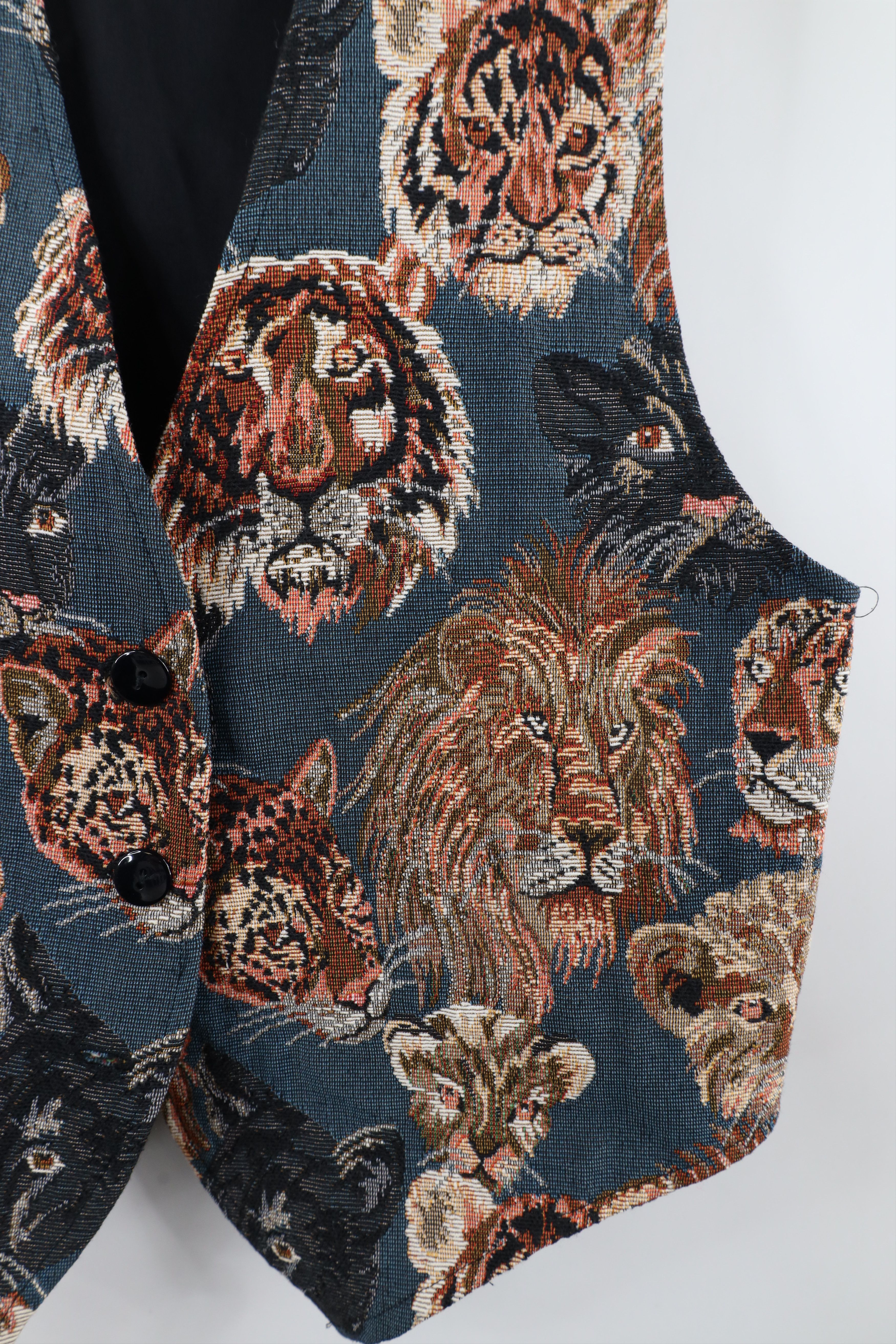 Vintage Vintage 90s Streetwear Needlepoint Big Cat Tie Back Vest USA Size M / US 6-8 / IT 42-44 - 6 Thumbnail