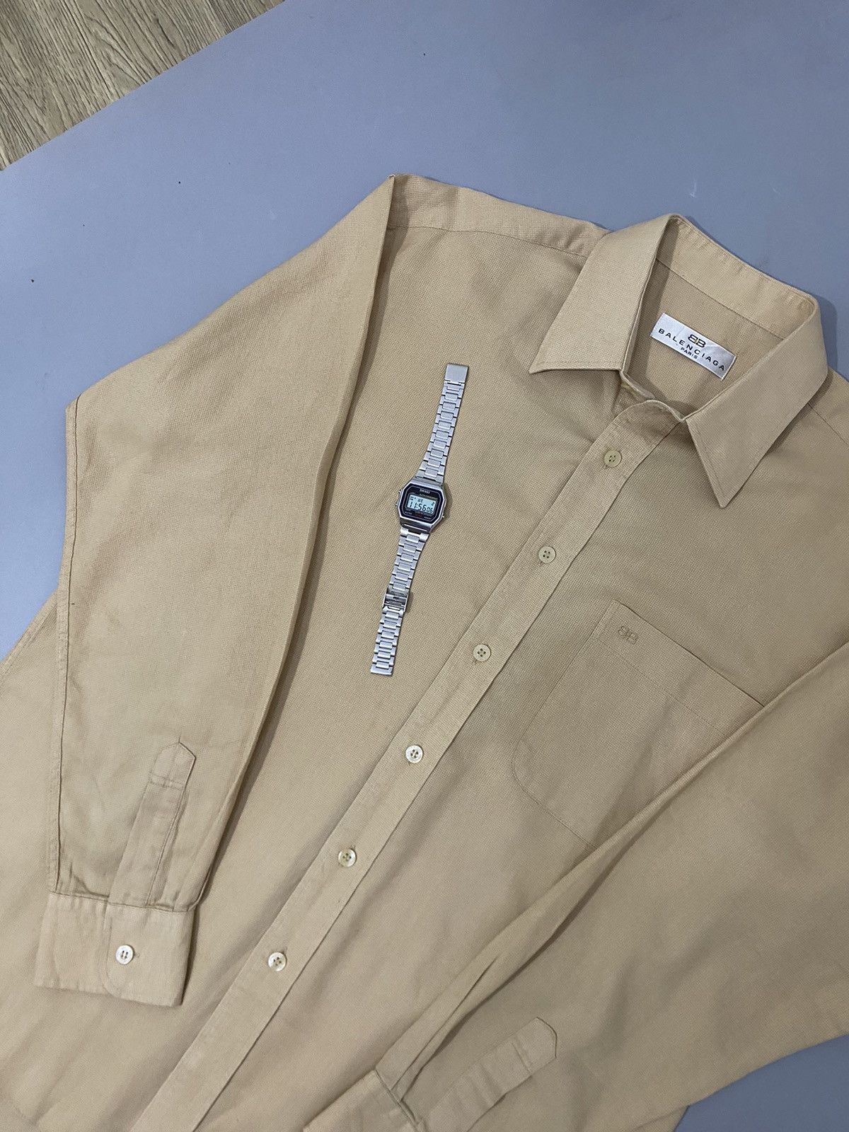 Balenciaga × Vintage 💥Cream💥Balenciaga Shirt Buttons Up Size US L / EU 52-54 / 3 - 4 Thumbnail