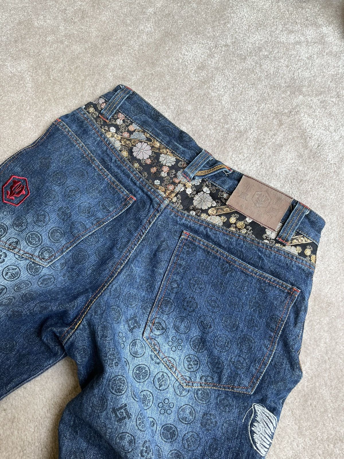 Japanese Brand Kara Kuri Embroided Fish & Dragon Jeans Size US 32 / EU 48 - 6 Thumbnail