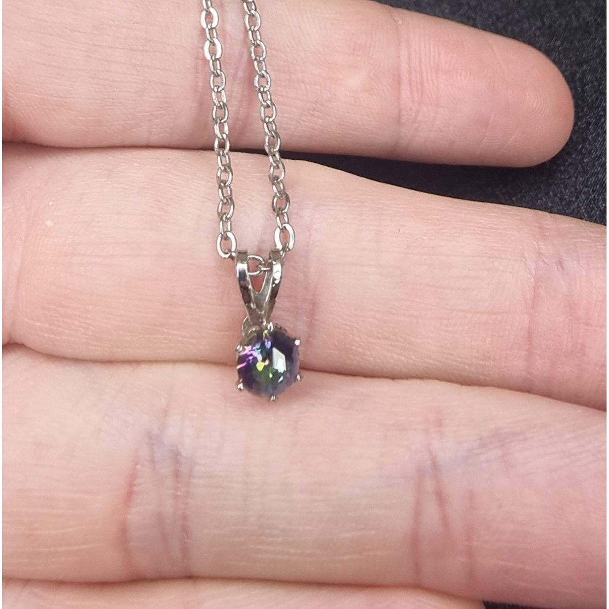 Vintage 925 Sterling Silver Necklace & Stud Earrings Set With Multi- Size ONE SIZE - 4 Thumbnail