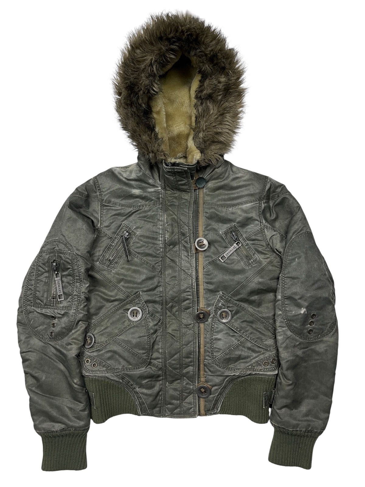 If Six Was Nine Vintage y2k Cropped Faux Fur Alaska Bomber Jacket Washed Size XS / US 0-2 / IT 36-38 - 1 Thumbnail